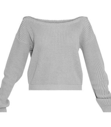 New Womens Off Shoulder Slash Neck Knitted Cropped Jumper Baggy Warm Sweater Top