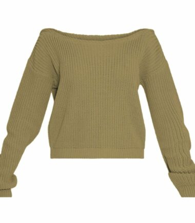 New Womens Off Shoulder Slash Neck Knitted Cropped Jumper Baggy Warm Sweater Top