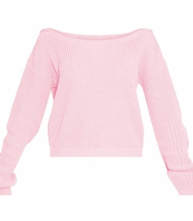 New Womens Off Shoulder Slash Neck Knitted Cropped Jumper Baggy Warm Sweater Top