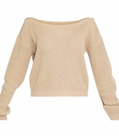 New Womens Off Shoulder Slash Neck Knitted Cropped Jumper Baggy Warm Sweater Top