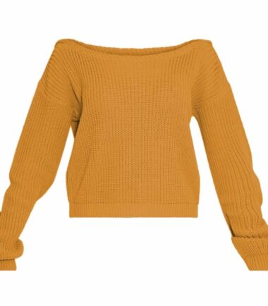 New Womens Off Shoulder Slash Neck Knitted Cropped Jumper Baggy Warm Sweater Top