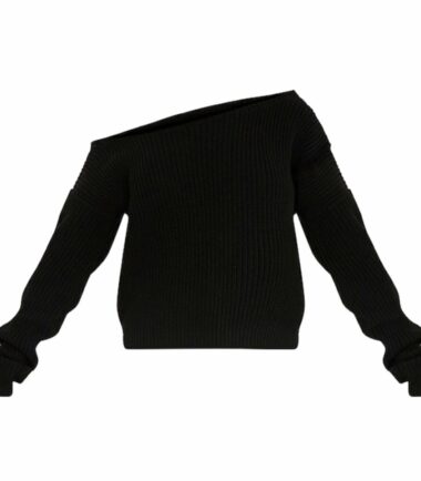 New Womens Off Shoulder Slash Neck Knitted Cropped Jumper Baggy Warm Sweater Top