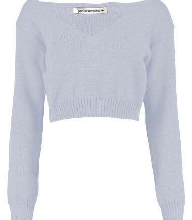New Womens Off Shoulder V Neck Knitted Cropped Long Sleeve Jumper Warm Sweater