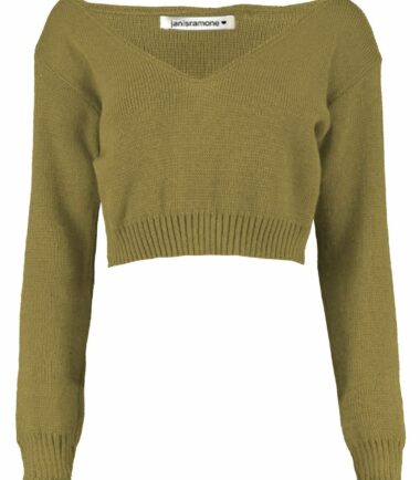 New Womens Off Shoulder V Neck Knitted Cropped Long Sleeve Jumper Warm Sweater