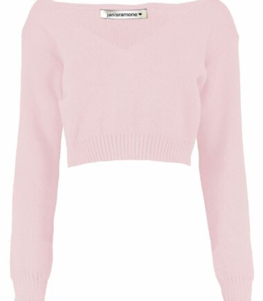 New Womens Off Shoulder V Neck Knitted Cropped Long Sleeve Jumper Warm Sweater