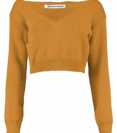 New Womens Off Shoulder V Neck Knitted Cropped Long Sleeve Jumper Warm Sweater