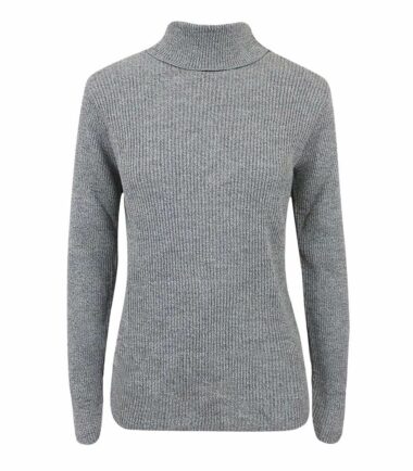 New Womens Long Sleeve Polo Neck Plain Ribbed Knitted Casual Jumper Warm Top