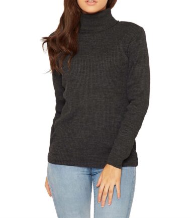 New Womens Long Sleeve Polo Neck Plain Ribbed Knitted Casual Jumper Warm Top