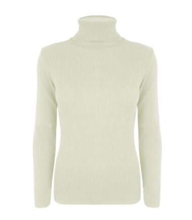 New Womens Long Sleeve Polo Neck Plain Ribbed Knitted Casual Jumper Warm Top