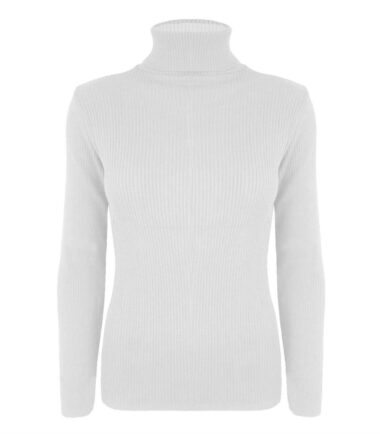 New Womens Long Sleeve Polo Neck Plain Ribbed Knitted Casual Jumper Warm Top