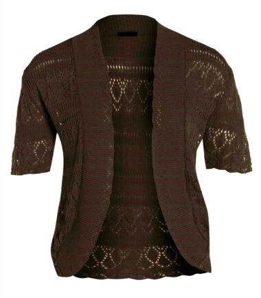 New Womens Crochet Knitted Bolero Shrug Cap Sleeve Cardigan Top Size UK 16-22