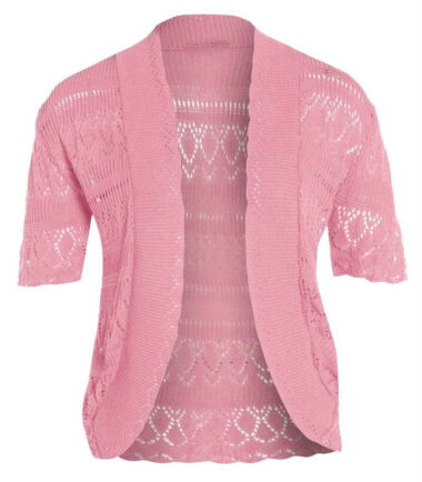 New Womens Crochet Knitted Bolero Shrug Cap Sleeve Cardigan Top Size UK 16-22