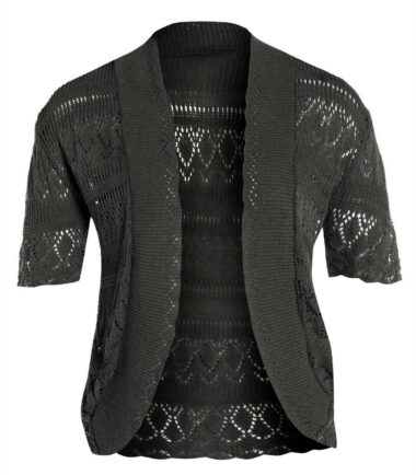 New Womens Crochet Knitted Bolero Shrug Cap Sleeve Cardigan Top Size UK 16-22