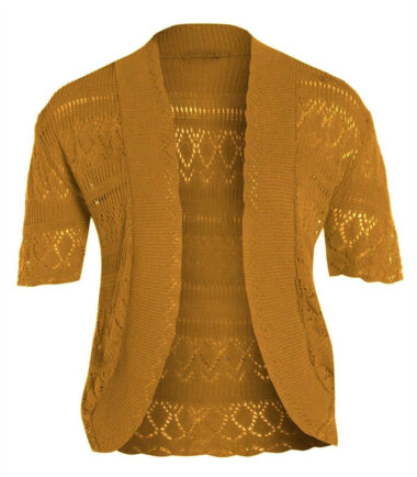 New Womens Crochet Knitted Bolero Shrug Cap Sleeve Cardigan Top Size UK 16-22