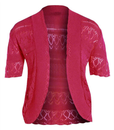 New Womens Crochet Knitted Bolero Shrug Cap Sleeve Cardigan Top Size UK 16-22