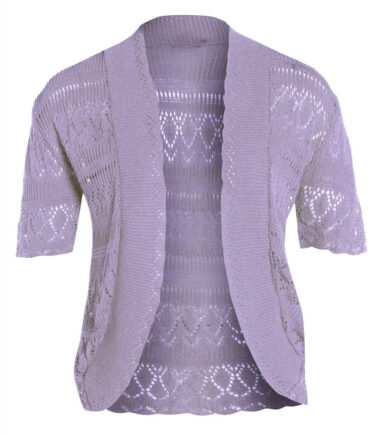 New Womens Crochet Knitted Bolero Shrug Cap Sleeve Cardigan Top Size UK 16-22