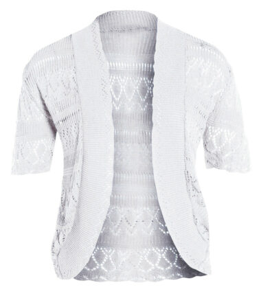 New Womens Crochet Knitted Bolero Shrug Cap Sleeve Cardigan Top Size UK 16-22