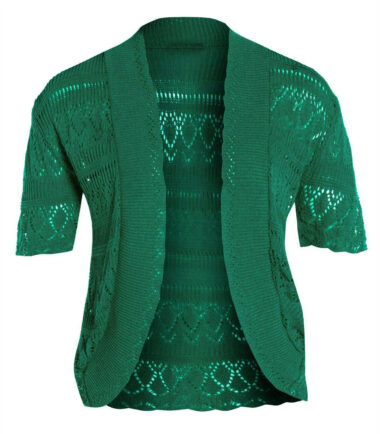 New Womens Crochet Knitted Bolero Shrug Cap Sleeve Cardigan Top Size UK 16-22