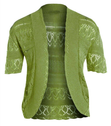New Womens Crochet Knitted Bolero Shrug Cap Sleeve Cardigan Top Size UK 16-22
