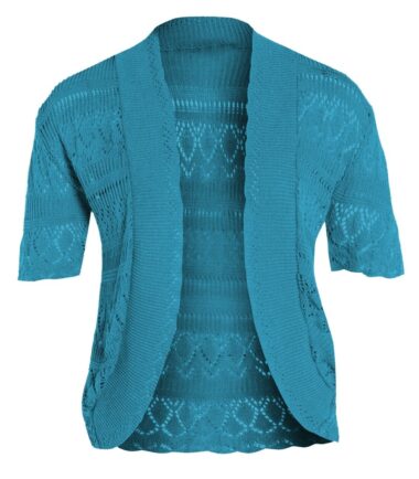 New Womens Crochet Knitted Bolero Shrug Cap Sleeve Cardigan Top Size UK 16-22