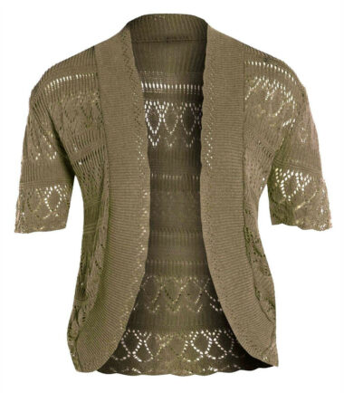 New Womens Crochet Knitted Bolero Shrug Cap Sleeve Cardigan Top Size UK 16-22