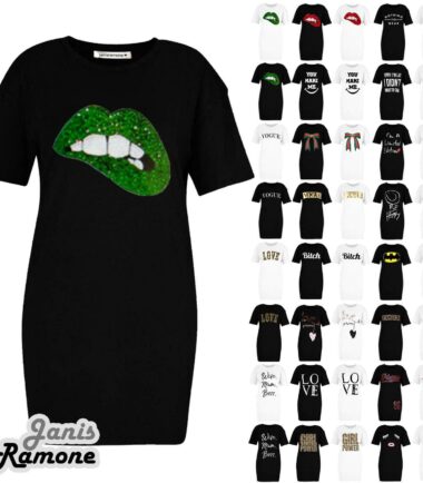 Womens Slogan Printed Baggy Oversized Boyfriend Longline Tunic T-Shirt Dress Top