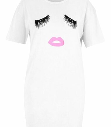 Womens Slogan Printed Baggy Oversized Boyfriend Longline Tunic T-Shirt Dress Top