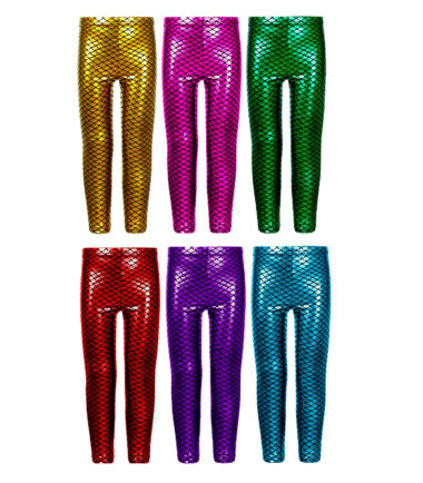 GIRLS METALLIC FISH SCALE LEGGINGS MERMAID KIDS SHINY FOIL CHILDRENS 3-13 YEARS