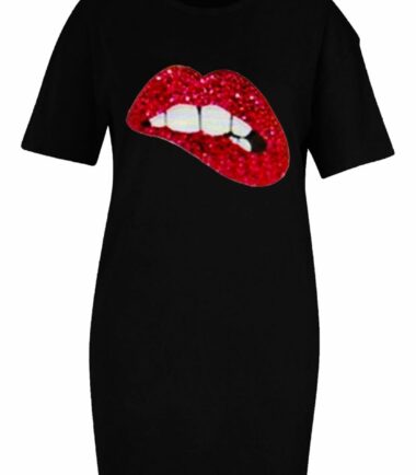 Womens Ladies Slogan Printed Longline T-Shirt Baggy Oversized Tunic Mini Dress