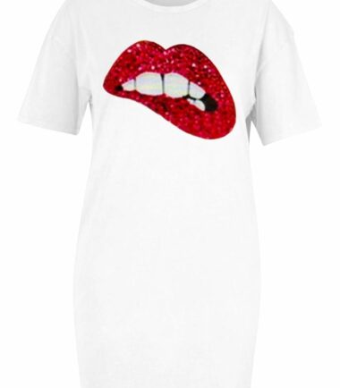 Womens Ladies Slogan Printed Longline T-Shirt Baggy Oversized Tunic Mini Dress