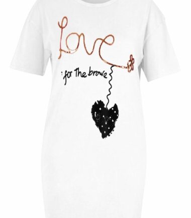 Womens Ladies Slogan Printed Longline T-Shirt Baggy Oversized Tunic Mini Dress