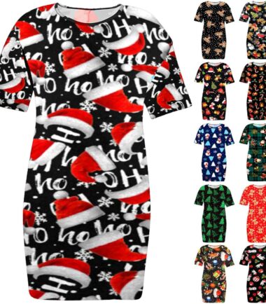 Womens Santa Snowman Christmas Xmas PJ Nightwear Baggy Longline T-Shirt Dress