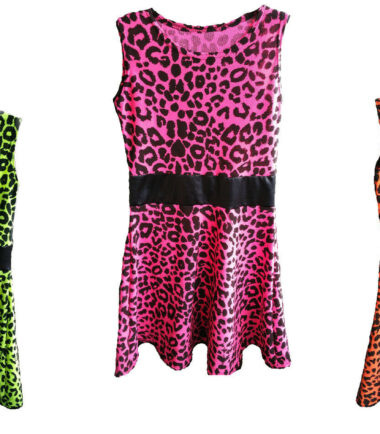 GIRLS LEOPARD PRINT SKATER DRESS KIDS CHILDRENS FANCY PARTY COSTUME EXCLUSIVE!!!