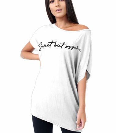 Womens Printed Off Shoulder Direct Sleeve Baggy Lagenlook Oversized T-Shirt Top
