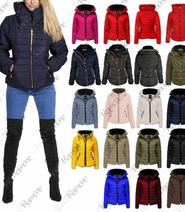 New Ladies Quilted Puffer Bubble Padded Jacket Fur Collar Gold Zipper Thick Coat
