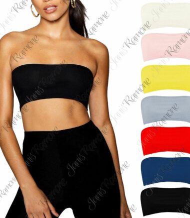 New Womens Plain Strapless Ribbed Boobtube Bandeau Stretch Bralet Vest Crop Top