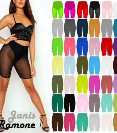 New Womens Plain Stretchy Basic Dance Over Knee Active Gym Sports Cycling Shorts