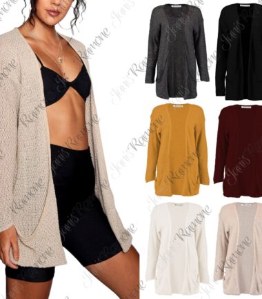 New Womens Plain Loose Knit Slouch Open Front Boyfriend Cardigan Warm Sweater