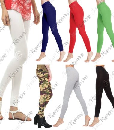 New Womens Plain Stretchy Cotton Full Length Skinny Basic Leggings Trouser Pants