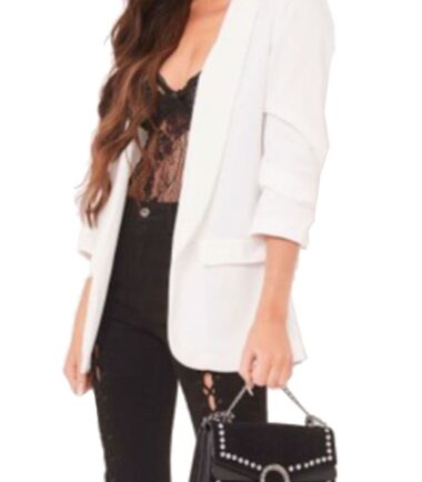 New Womens 3/4 Ruffle Frill Sleeve LongLine Jacket Open Front Blazer Duster Coat