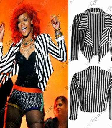 New Womens Black White Stripe Open Front Waterfall Short Blazer Crop Jacket Top