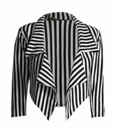 New-Womens-Black-White-Stripe-Open-Front-Waterfall-Short-Blazer-Crop-Jacket-Top New Womens Black White Stripe Open Front Waterfall Short Blazer Crop Jacket Top