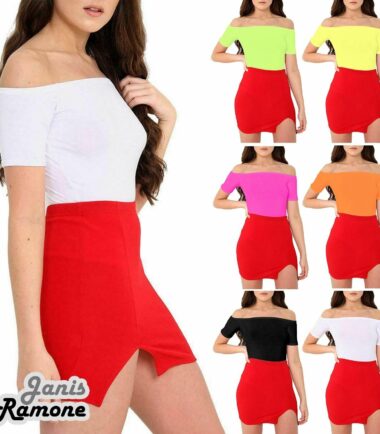 Womens Plain Off Shoulder Cap Sleeve Bardot Basic Stretchy Bodysuit Leotard Top