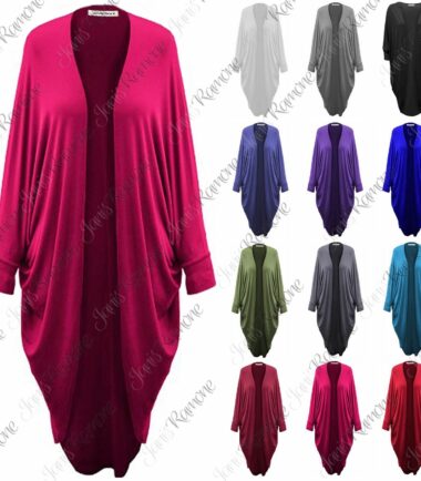 New Womens Plain Batwing Waterfall Cocoon Open Long Cardigan Kimono Maxi Shawl