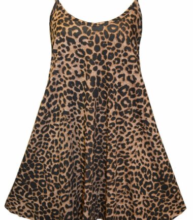 New Womens Brown Leopard Print Crop Cami Top Swing Dress Bodysuit Leggings Skirt