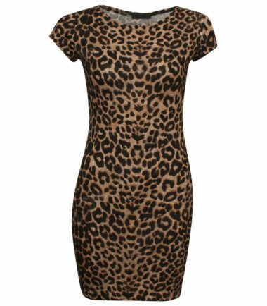 New Womens Brown Leopard Print Crop Cami Top Swing Dress Bodysuit Leggings Skirt