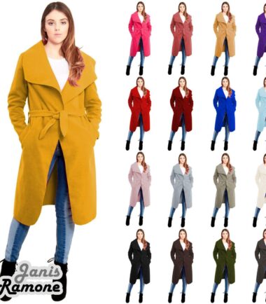 Womens Italian Drape Belted Waterfall Long Duster Coat Trench Winter Jacket 8-14