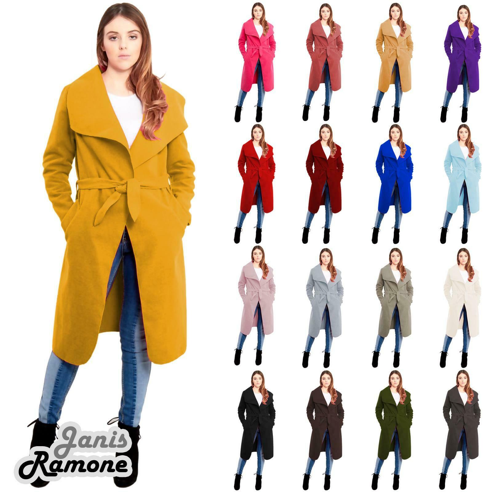 Womens-Italian-Drape-Belted-Waterfall-Long-Duster-Coat-Trench-Winter-Jacket-8-14 Womens Italian Drape Belted Waterfall Long Duster Coat Trench Winter Jacket 8-14