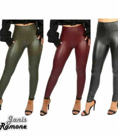 Womens High Waisted PU Leather Look Skinny Leggings Wet Look Fleece Pant Trouser