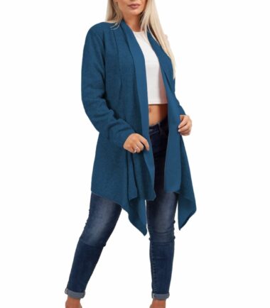 Womens Space Feather Long Sleeve Waterfall Cardigan Open Front Drape Coat Top